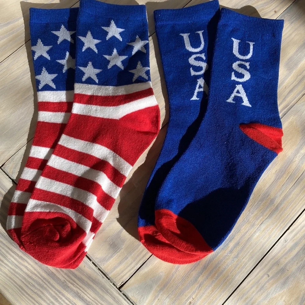 Patriotic Socks Red White Blue Unisex Medium Adult 2 pairs